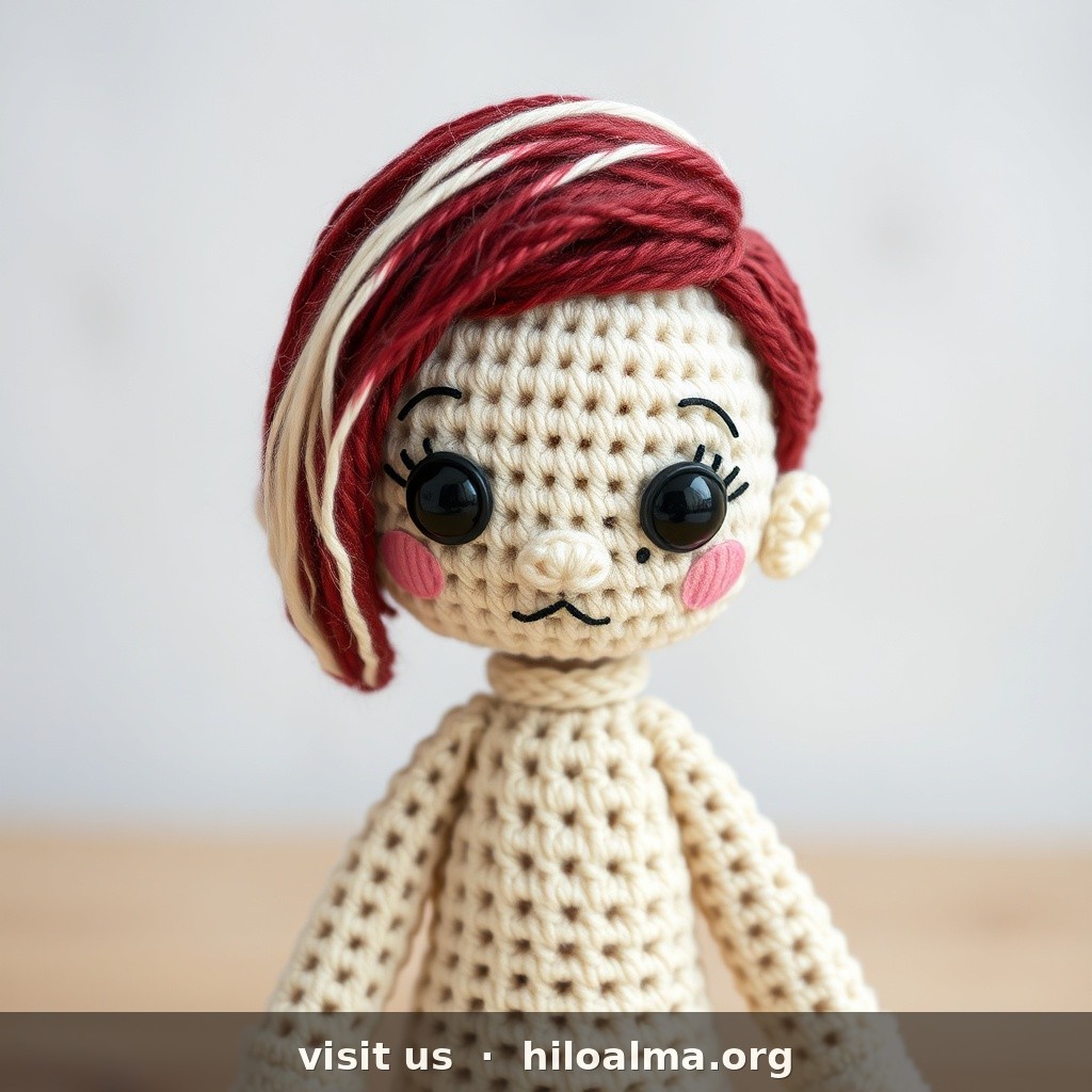 Muñeco de croché amigurumi del portero Unai Simón, selección española, reconocible al instante.
CARA: cara ovalada alargada; tono claro; cejas claras-medias; ojos claros (avellana/verde claro), mirada concentrada; nariz larga; boca seria; sin barba o sombra muy ligera.
PELO: castaño claro / rubio oscuro; corto, liso, peinado simple hacia un lado; frente despejada.
KIT: camiseta de portero España (verde o negra según generación), guantes de croché, pantalón a juego, número 1.
ESTILO: textura de hilo, ojos de seguridad, amigurumi realista, fondo suave, sin texto.